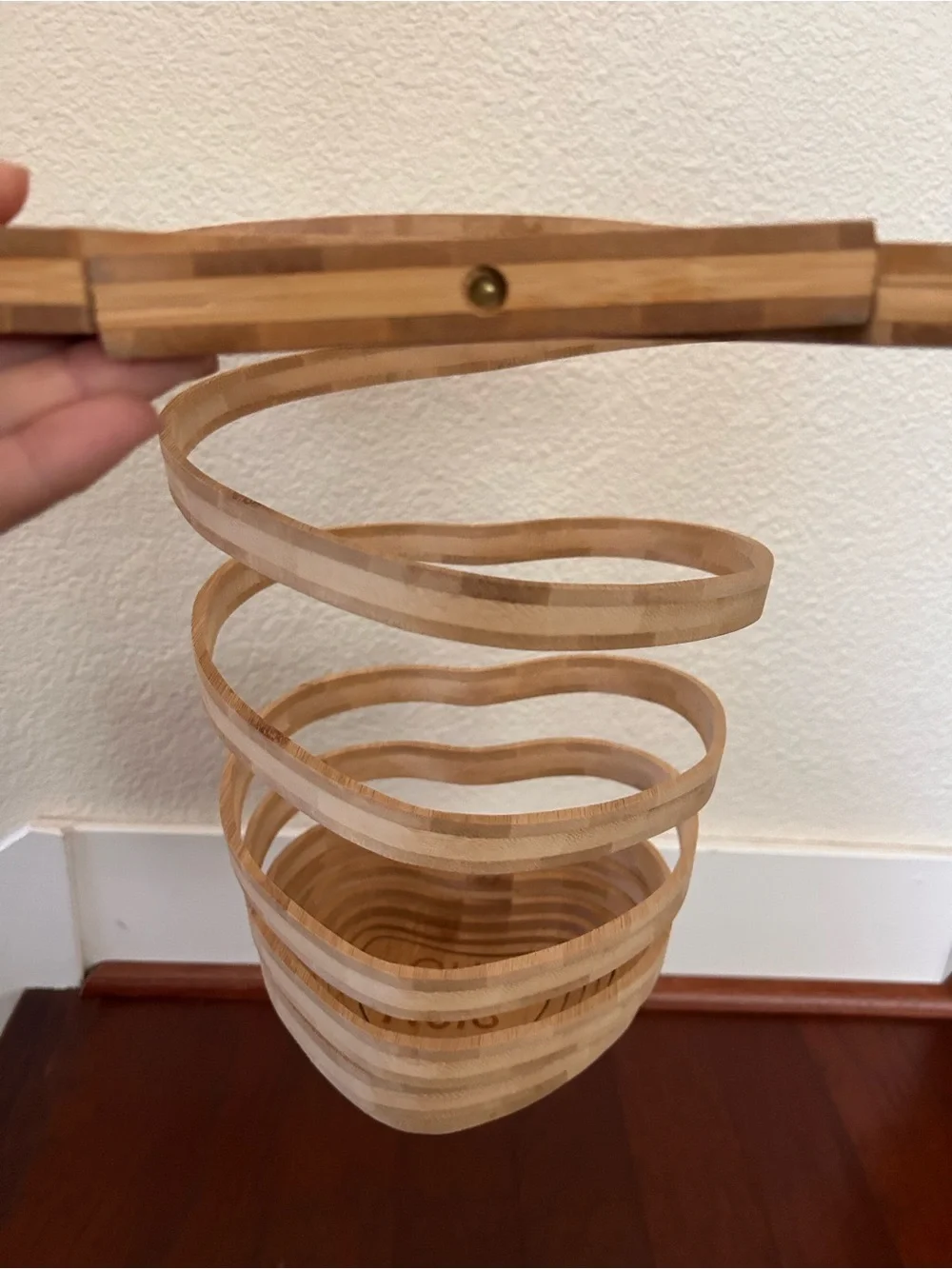 OH! Nuts Heart Shaped Collapsible Wooden Basket Tray Trivet Bamboo